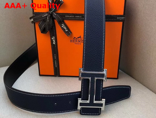 Hermes H Belt Buckle Reversible Leather Strap 38mm Navy Blue Togo Calfskin Replica