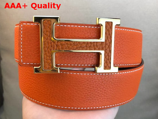 Hermes H Belt Buckle Reversible Leather Strap 38mm Orange Togo Calfskin Replica