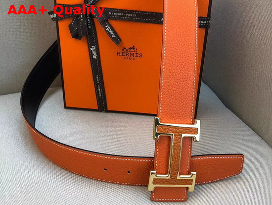 Hermes H Belt Buckle Reversible Leather Strap 38mm Orange Togo Calfskin Replica
