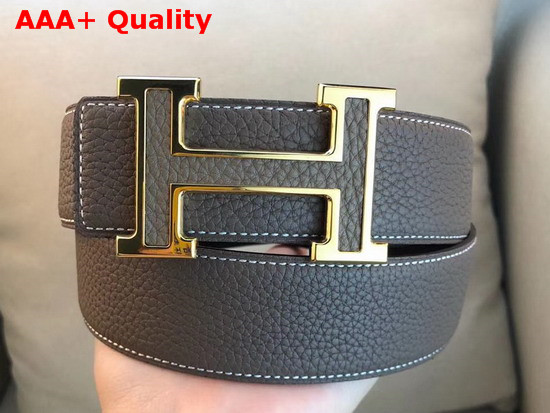 Hermes H Belt Buckle Reversible Leather Strap 38mm Taupe Togo Calfskin Replica