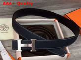 Hermes H Belt Buckle Reversible Leather Strap 38mm Togo Calfskin and Smooth Calfskin Navy and Black Replica
