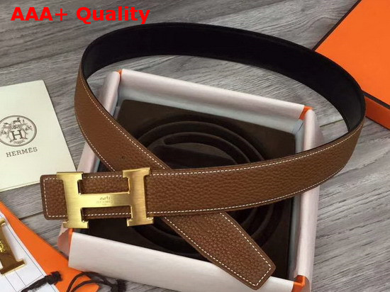 Hermes H Belt Buckle Reversible Leather Strap 38mm Togo Calfskin and Smooth Calfskin Tan and Black Replica