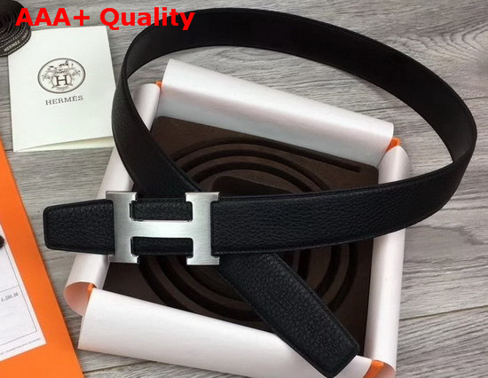 Hermes H Belt Buckle Reversible Leather Strap 38mm in Black 135 and Togo Calfskin Replica