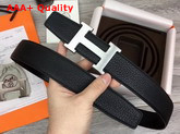 Hermes H Belt Buckle Reversible Leather Strap 38mm in Black 135 and Togo Calfskin Replica
