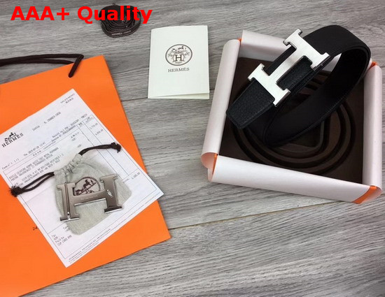 Hermes H Belt Buckle Reversible Leather Strap 38mm in Black 135 and Togo Calfskin Replica