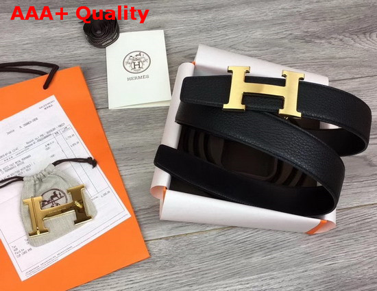 Hermes H Belt Buckle Reversible Leather Strap 38mm in Black 135 and Togo Calfskin Replica