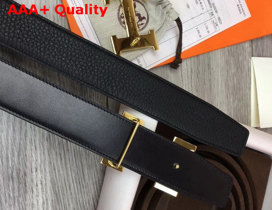 Hermes H Belt Buckle Reversible Leather Strap 38mm in Black 135 and Togo Calfskin Replica