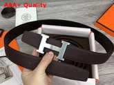 Hermes H Belt Buckle Reversible Leather Strap 38mm in Black and Chocolate 135 and Togo Calfskin Replica