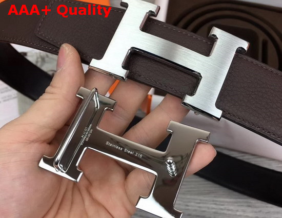 Hermes H Belt Buckle Reversible Leather Strap 38mm in Black and Chocolate 135 and Togo Calfskin Replica