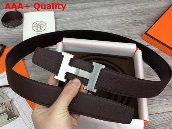 Hermes H Belt Buckle Reversible Leather Strap 38mm in Black and Chocolate 135 and Togo Calfskin Replica