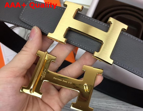 Hermes H Belt Buckle Reversible Leather Strap 38mm in Black and Grey 135 and Togo Calfskin Replica