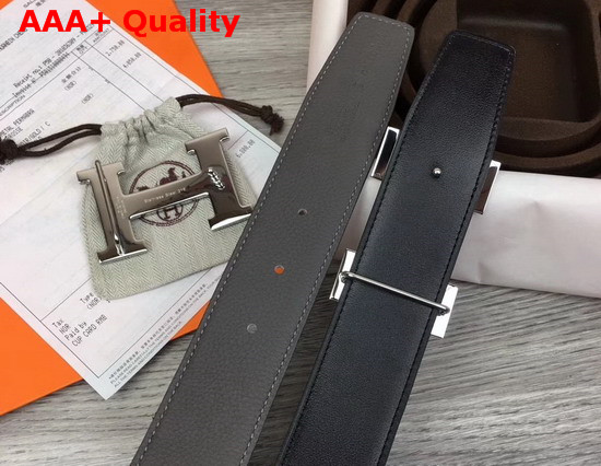 Hermes H Belt Buckle Reversible Leather Strap 38mm in Black and Grey 135 and Togo Calfskin Replica