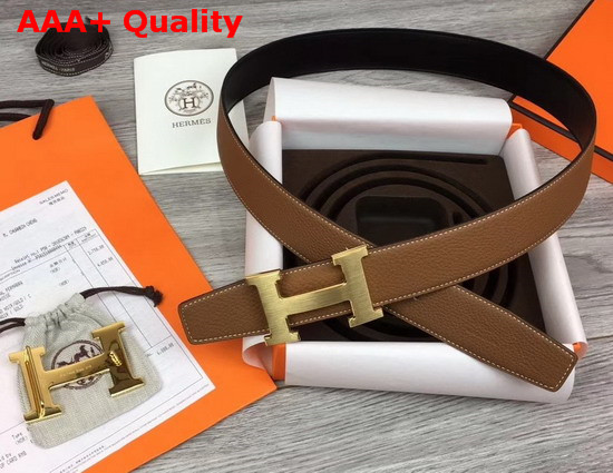 Hermes H Belt Buckle Reversible Leather Strap 38mm in Black and Tan 135 and Togo Calfskin Replica