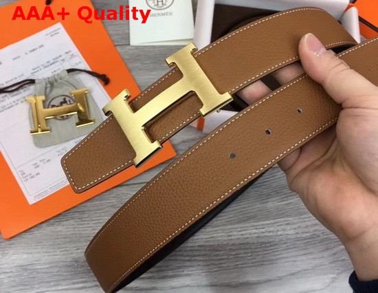 Hermes H Belt Buckle Reversible Leather Strap 38mm in Black and Tan 135 and Togo Calfskin Replica