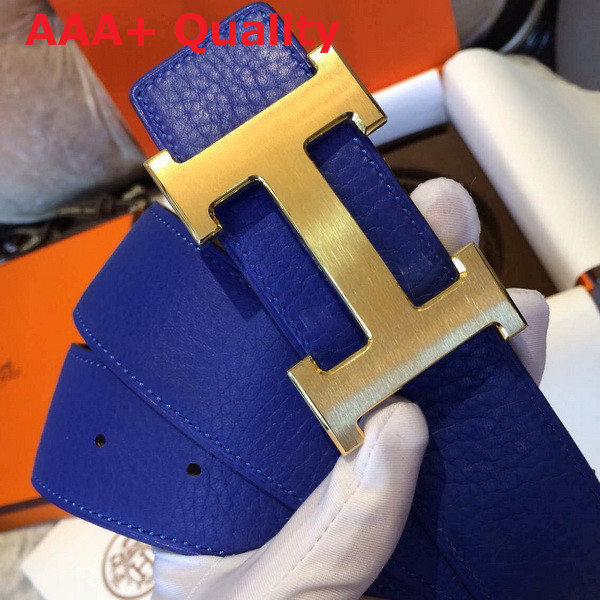 Hermes H Buckle Belt in Blue with Gold Replica