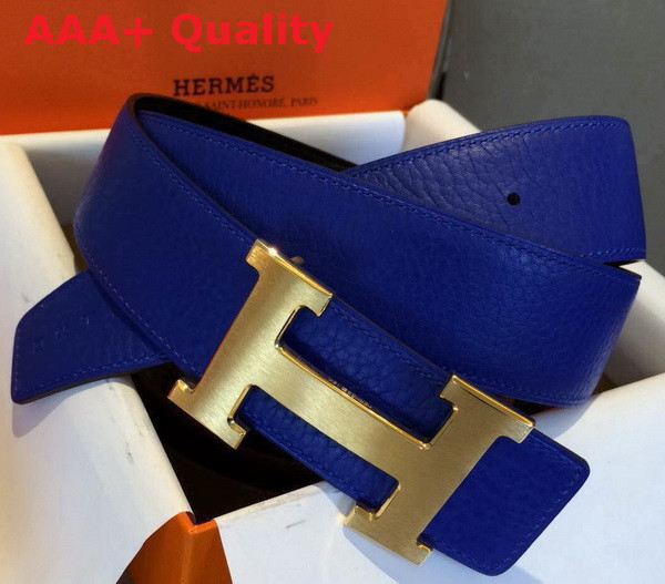 Hermes H Buckle Belt in Blue with Gold Replica