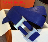 Hermes H Buckle Belt in Blue with Silver Replica