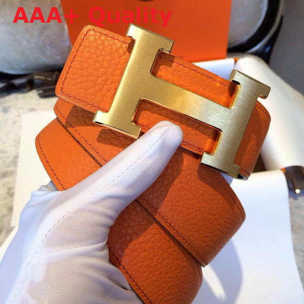 Hermes H Buckle Belt in Orange with Gold Replica