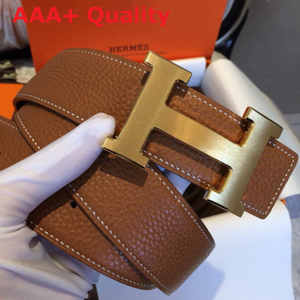 Hermes H Buckle Belt in Tan with Gold Replica