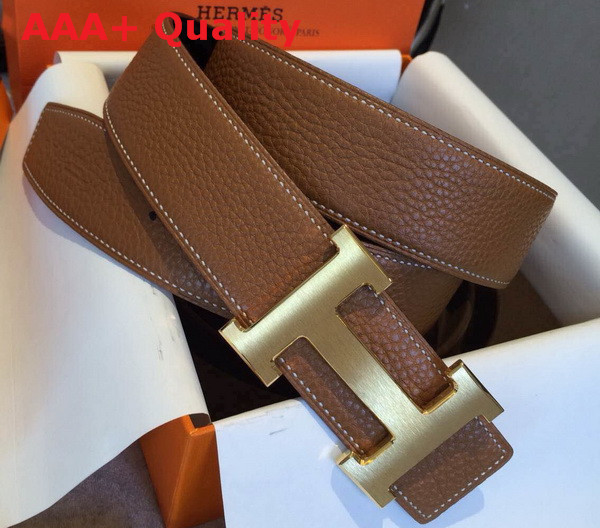 Hermes H Buckle Belt in Tan with Gold Replica
