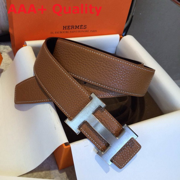 Hermes H Buckle Belt in Tan with Silver Replica