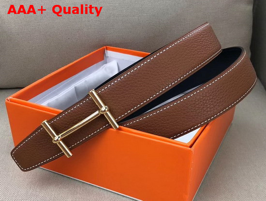 Hermes H D Ancre Belt Buckle Reversible Leather Strap 32 mm Noir Gold Replica
