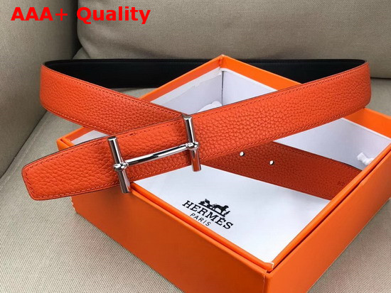 Hermes H D Ancre Belt Buckle Reversible Leather Strap 32 mm Noir Orange Replica