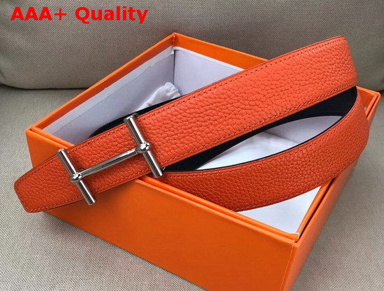 Hermes H D Ancre Belt Buckle Reversible Leather Strap 32 mm Noir Orange Replica
