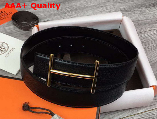 Hermes H DAncre Belt Buckle Reversible Leather Strap 32mm Black Replica