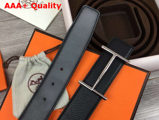 Hermes H DAncre Belt Buckle Reversible Leather Strap 32mm Black Replica