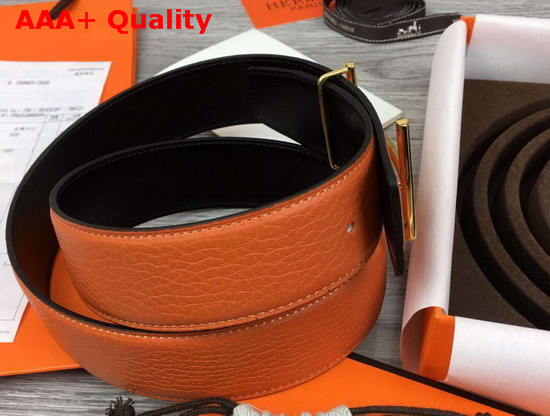 Hermes H DAncre Belt Buckle Reversible Leather Strap 32mm Noir Orange Replica