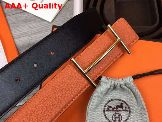 Hermes H DAncre Belt Buckle Reversible Leather Strap 32mm Noir Orange Replica