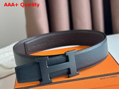 Hermes H Guillochee Belt Buckle Reversible Leather Strap 38mm Black and Chocolate Box Calfskin Replica