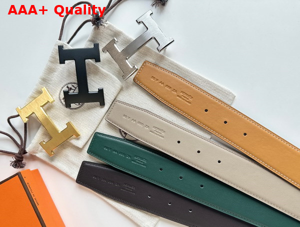 Hermes H Guillochee Belt Buckle Reversible Leather Strap 38mm Light Grey and Black Box Calfskin Replica