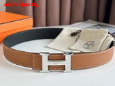 Hermes H Guillochee Belt Buckle Reversible Leather Strap 38mm Tan Epsom Calfskin Replica