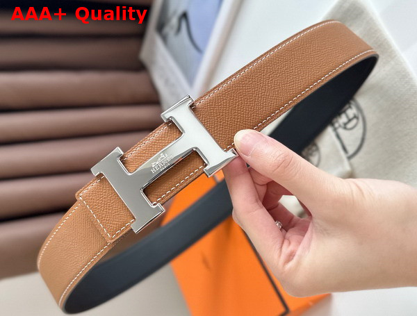Hermes H Guillochee Belt Buckle Reversible Leather Strap 38mm Tan Epsom Calfskin Replica