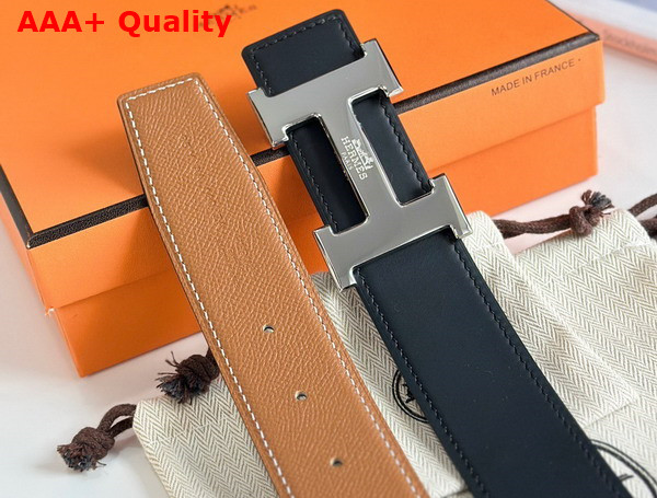 Hermes H Guillochee Belt Buckle Reversible Leather Strap 38mm Tan Epsom Calfskin Replica