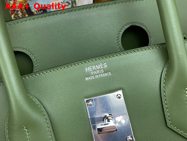 Hermes Hac Birkin 40 Handbag in Beige Canvas and Green Swift Calfskin Replica