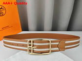Hermes Half Cod Riviera 38 Reversible Leather Belt Gold Ecru Beige Epsom Calfskin and Canvas Replica