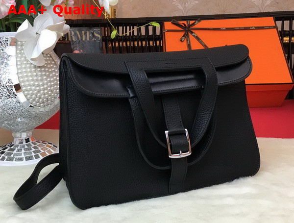 Hermes Halzan 31 Bag in Black Taurillon Clemence Leather Replica