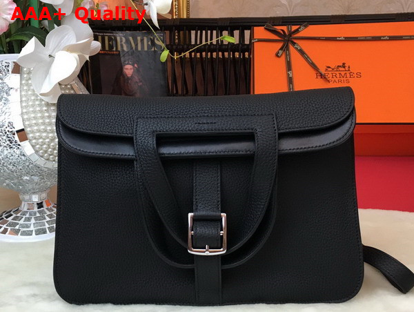 Hermes Halzan 31 Bag in Black Taurillon Clemence Leather Replica