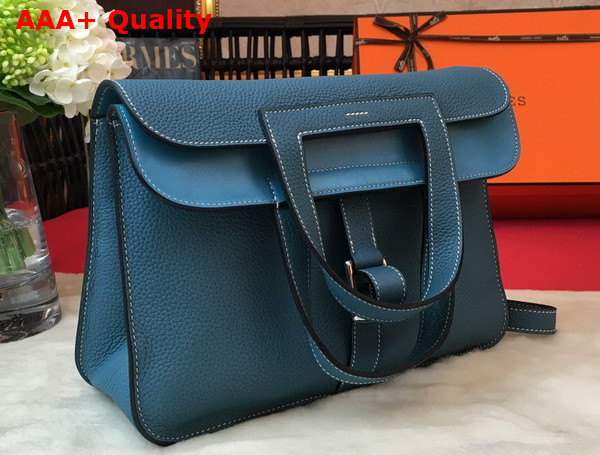 Hermes Halzan 31 Bag in Blue Taurillon Clemence Leather Replica