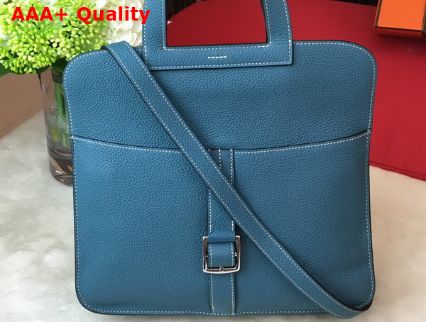 Hermes Halzan 31 Bag in Blue Taurillon Clemence Leather Replica