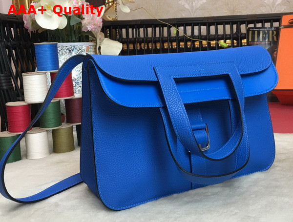 Hermes Halzan 31 Bag in Bright Blue Taurillon Clemence Leather Replica