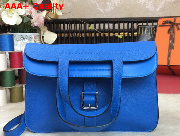 Hermes Halzan 31 Bag in Bright Blue Taurillon Clemence Leather Replica