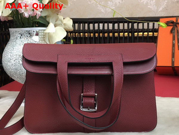 Hermes Halzan 31 Bag in Burgundy Taurillon Clemence Leather Replica