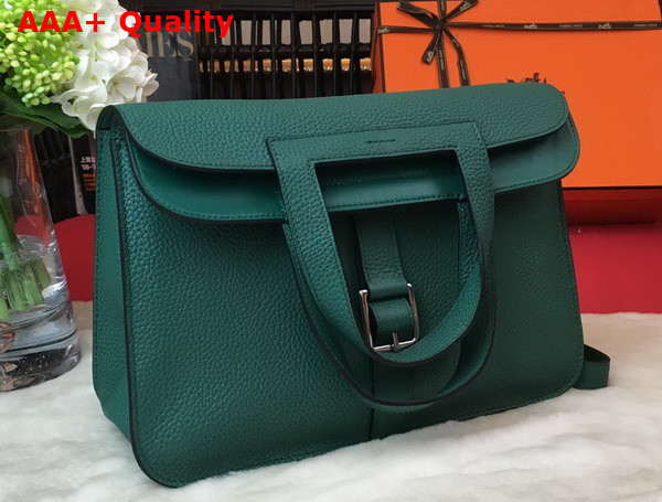 Hermes Halzan 31 Bag in Green Taurillon Clemence Leather Replica