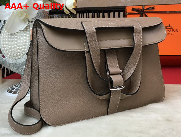 Hermes Halzan 31 Bag in Grey Taurillon Clemence Leather Replica