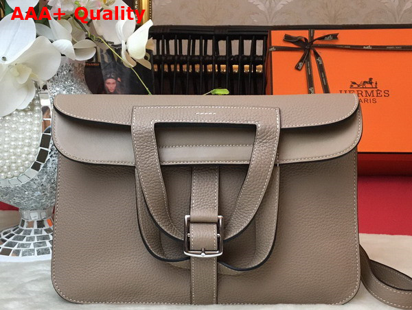 Hermes Halzan 31 Bag in Grey Taurillon Clemence Leather Replica