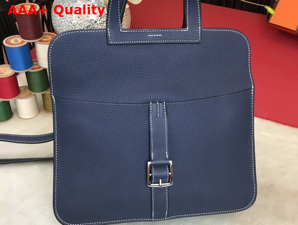 Hermes Halzan 31 Bag in Navy Blue Taurillon Clemence Leather Replica